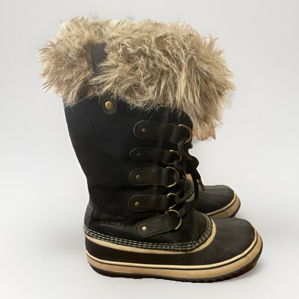Sorel Womens 9 Black Joan of Arctic NL2429-010 Fur Winter Boots Suede Waterproof